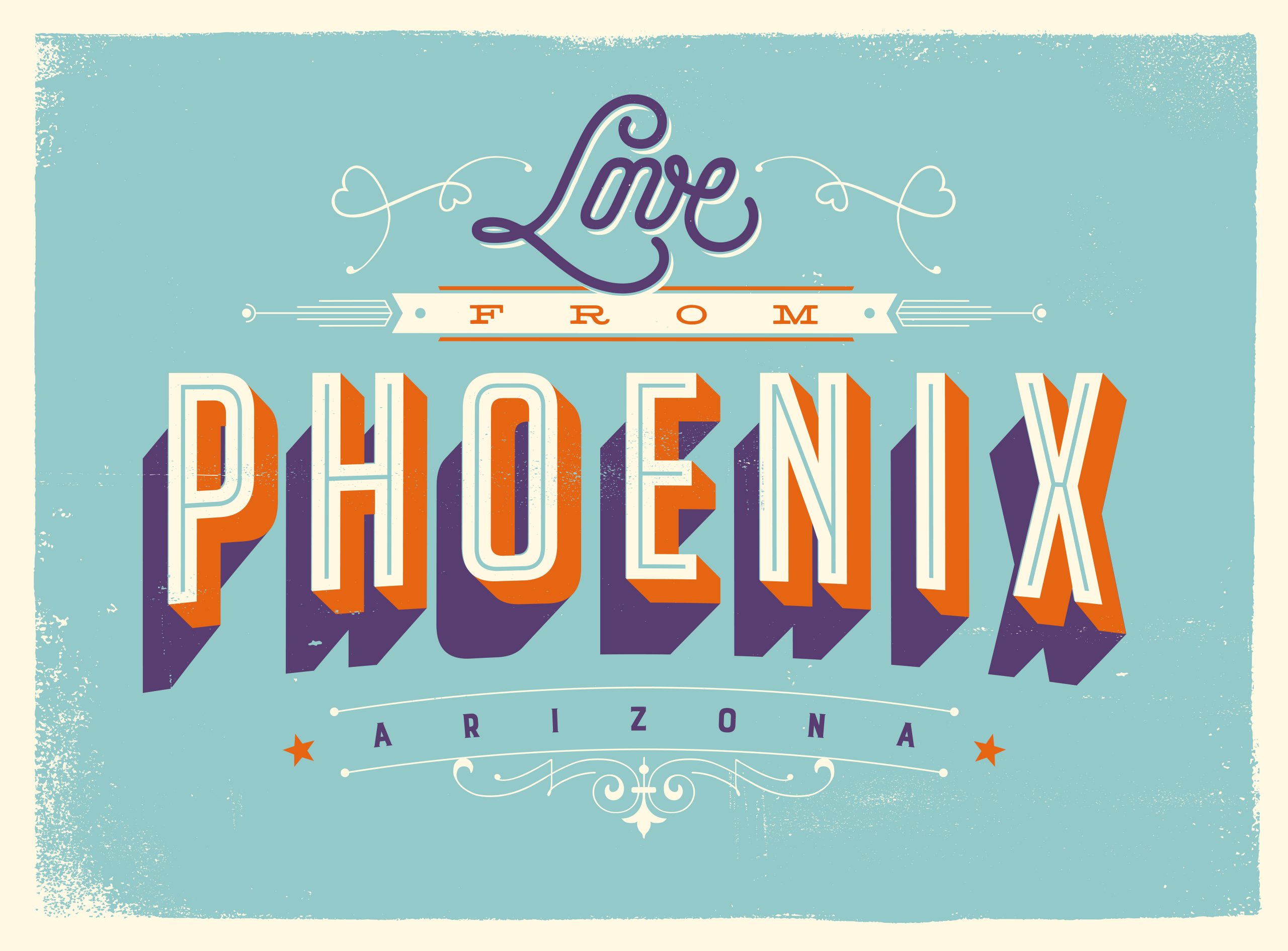 Postcard image of the words: Love from Phoenix.
